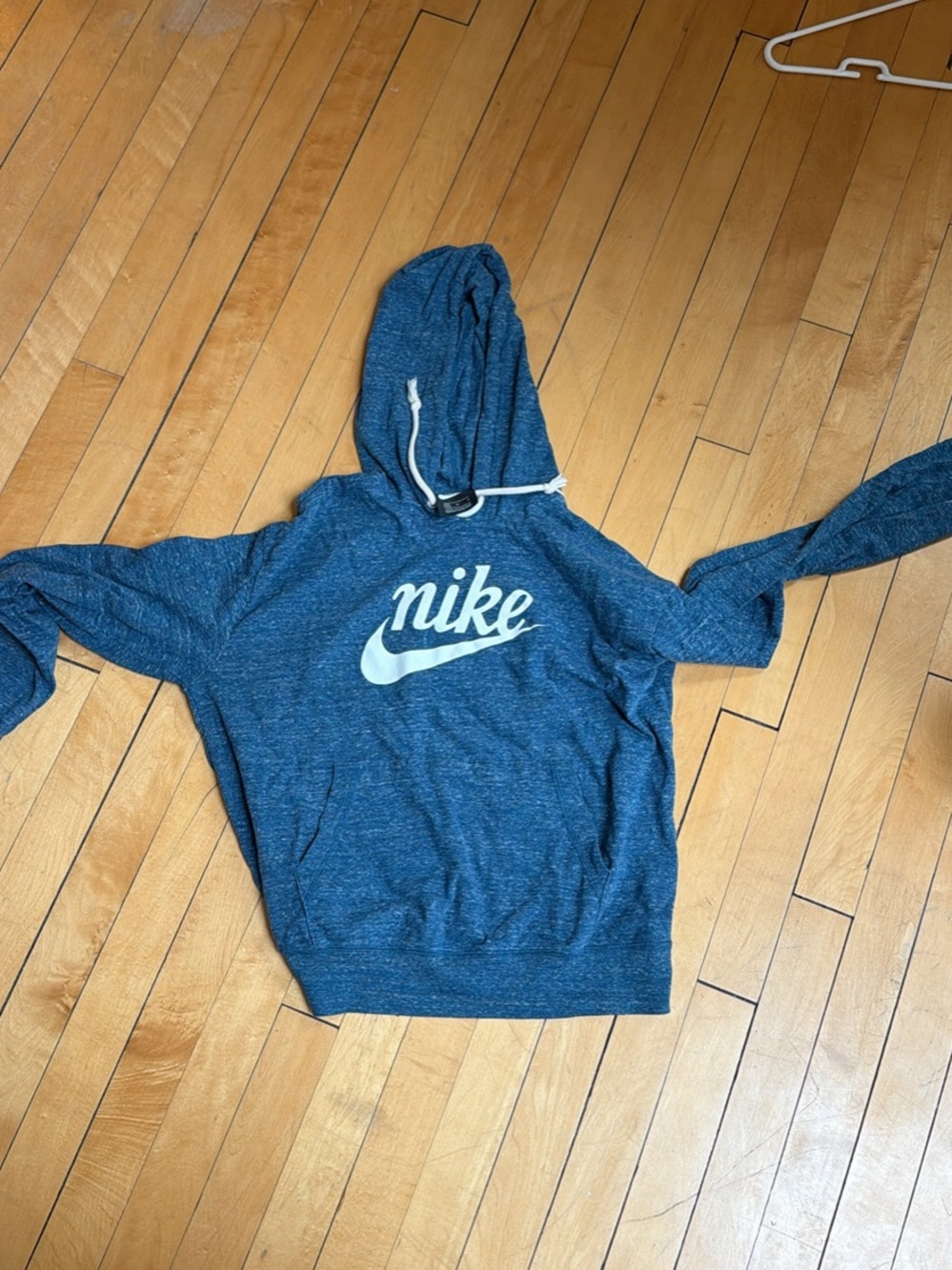 Nike Blue Medium Heather Pullover Hoodie with White Logo
